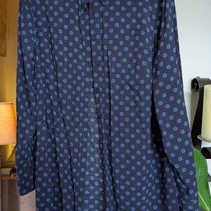 Talbots Navy Blue Polka Dot Button Down Shirt